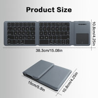Jomaa DF012T Foldable Bluetooth Keyboard, QWERTY, Touchpad, Tri-Fold, Ultra-Slim, 3 Devices, USB-C, 10m Range, for Smartphone/Tablet/PC