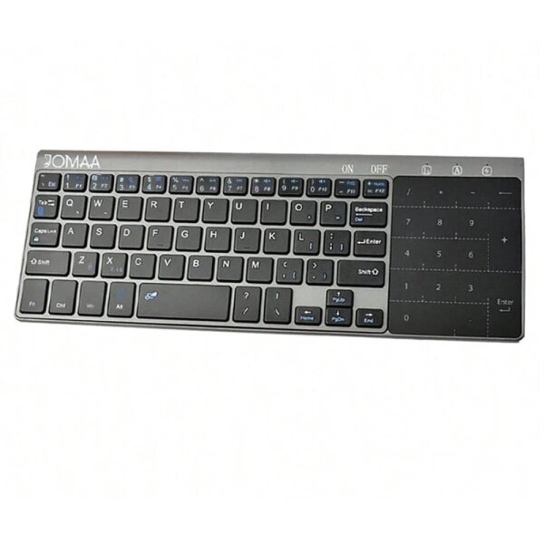 JOMAA Bluetooth-Tastatur mit Touchpad, Dual-Mode, schlank, kabellos, Ziffernblock, Mausfunktion, kompatibel mit Windows, Android, iOS, Grau