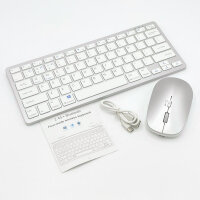 Kabelloses Tastatur-Maus-Set, Dual-Mode Bluetooth/2,4 GHz, Multi-Device, wiederaufladbar, Type-C, Silber, 10 m Reichweite