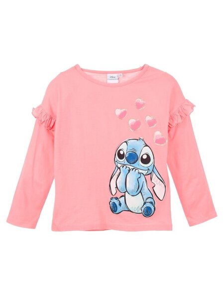 Disney Lilo & Stitch Kinder Langarmshirt, Größe 116, rosa, Longsleeve mit Print, weiche Baumwolle