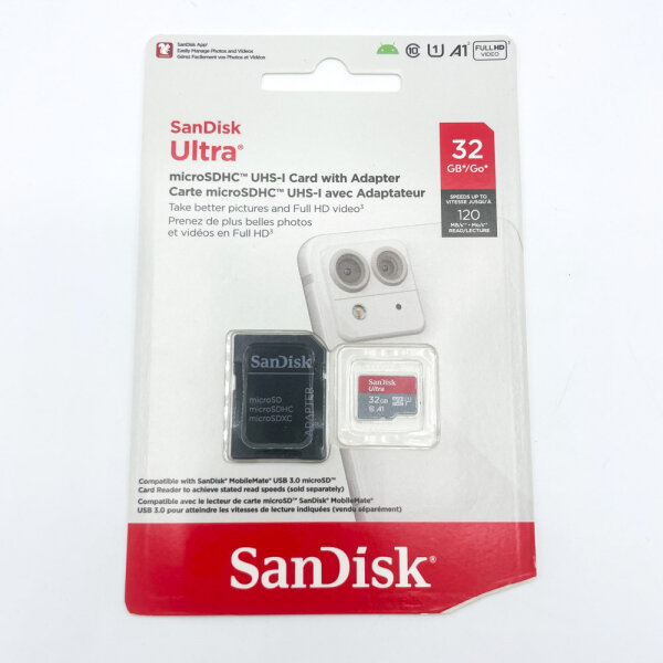 SanDisk Ultra microSDHC 32GB memory card, UHS-I, A1, Class 10, SD adapter, up to 120MB/s read