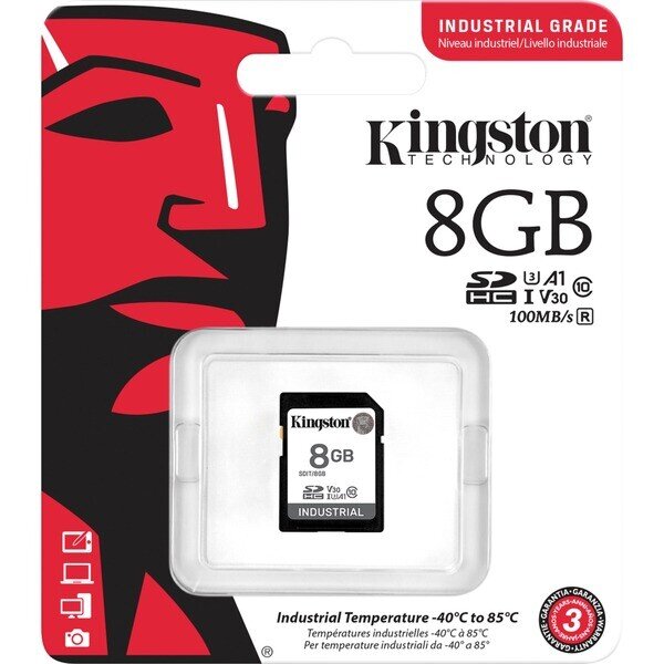 Kingston Industrial SDIT/8GB SDHC Memory Card, UHS-I U3 V30, 100 MB/s Read, Rugged, for Extreme Conditions