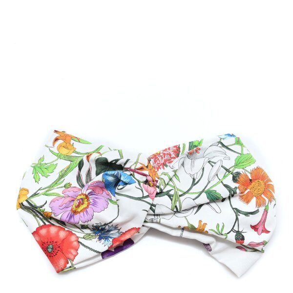 Gucci Seiden-Haarband, Monogram Flora Print, Größe M (57 cm), Weiß/Multicolor, luxuriöses Accessoire