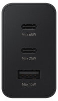 Samsung EP-T6530 Ladeadapter 65W, 2x USB-C & 1x USB-A, Schnellladegerät für Smartphone & Tablet, Schwarz