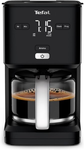 Tefal CM600810 Filter Coffee Machine, 1.25L, 1000W, Aroma Function, Large Brewing Head, Drip Stop, Black