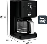 Tefal CM600810 Filter Coffee Machine, 1.25L, 1000W, Aroma Function, Large Brewing Head, Drip Stop, Black