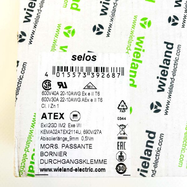 WIELAND WK 4/U/VO Feed-through terminal block 57.504.0055.0, 4 mm², 800V, 27A, ATEX/IECEx, 0.5 Nm, 9 mm stripping length, 100 pieces