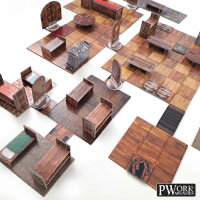 Pwork Wargames Tavern, modulare Spielplanteile, 62 doppelseitige vollfarbige Elemente, 25 mm Raster, für 25–32 mm Miniaturen, ab 14 Jahren