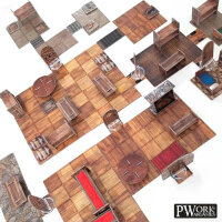 Pwork Wargames Tavern, modulare Spielplanteile, 62 doppelseitige vollfarbige Elemente, 25 mm Raster, für 25–32 mm Miniaturen, ab 14 Jahren