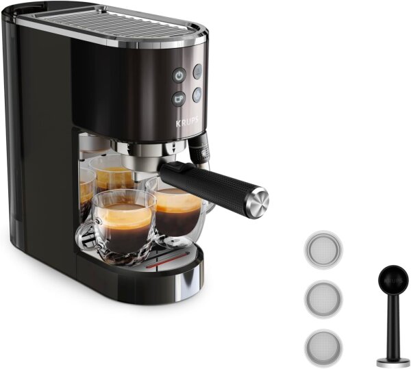 KRUPS XP444G10 Siebträger-Espressomaschine, 1350 W, Dual-Modus für Espresso und Milchaufschäumen, schwarz