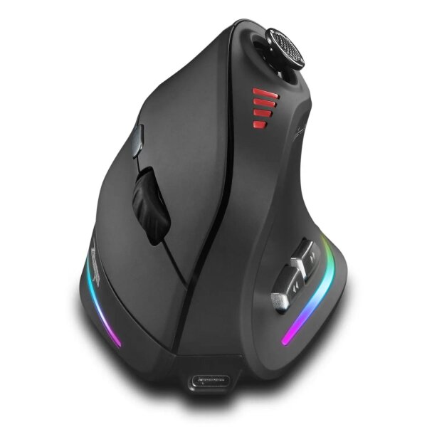 Zelotes F-18 kabellose Gaming-Maus, 24.000 DPI, Joystick, 11 Tasten, RGB, vertikal, ergonomisch, Bluetooth/USB, schwarz
