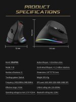 Zelotes F-18 wireless gaming mouse, 24,000 DPI, joystick, 11 buttons, RGB, vertical, ergonomic, Bluetooth/USB, black