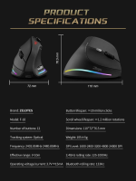 Zelotes F-18 kabellose Gaming-Maus, 24.000 DPI, Joystick, 11 Tasten, RGB, vertikal, ergonomisch, Bluetooth/USB, schwarz