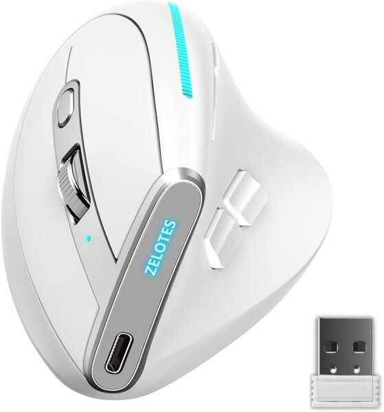 Zelotes F-36, wireless 2.4G mouse, ergonomic, 3-way adjustable DPI, bionic scroll wheel, USB plug & play, white