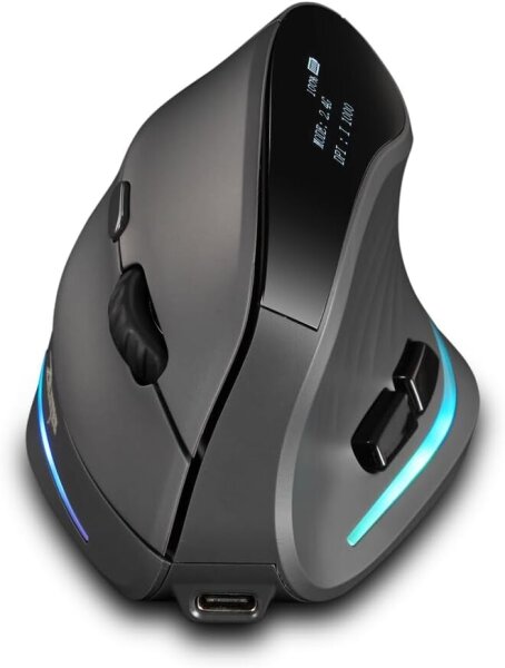 Zelotes F-35C wireless vertical mouse, 4000 DPI, display, Bluetooth 5.0/3.0 & 2.4 GHz, 6 buttons, ergonomic, for PC/laptop/tablets, rechargeable, 3 devices
