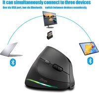 Zelotes F-35C wireless vertical mouse, 4000 DPI, display, Bluetooth 5.0/3.0 & 2.4 GHz, 6 buttons, ergonomic, for PC/laptop/tablets, rechargeable, 3 devices