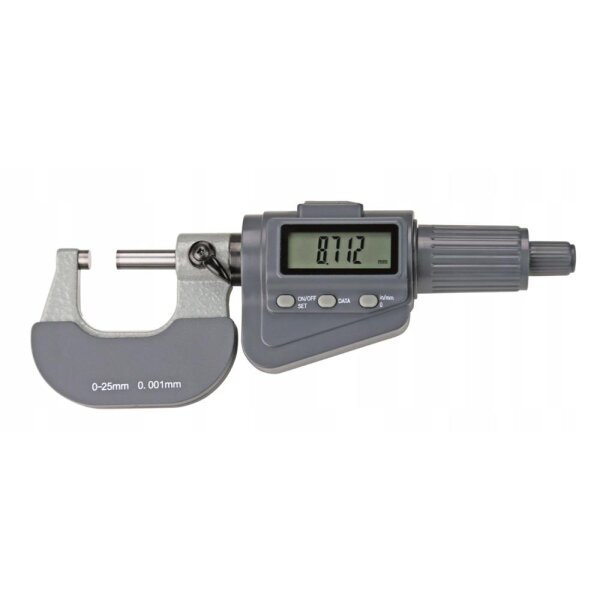 Digital micrometer 302.004.N, 0–25 mm measuring range, 0.001 mm resolution, LCD display, precise fine adjustment