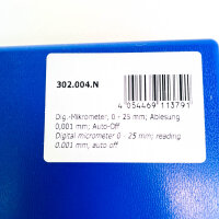 Digital-Messschraube 302.004.N, 0–25 mm Messbereich, 0,001 mm Auflösung, LCD-Anzeige, präzise Feineinstellung