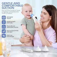 Elektrischer Nasensauger Baby, 5 Saugstufen, USB-Ladung, 15ml Behälter, 3 Silikonaufsätze, Selbstreinigung, grau