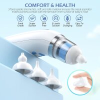 Elektrischer Nasensauger Baby, 5 Saugstufen, USB-Ladung, 15ml Behälter, 3 Silikonaufsätze, Selbstreinigung, grau