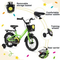 Glerc Bubble 12 Zoll Kinderfahrrad, für 3-8 Jahre, Jungen & Mädchen, mit Stützrädern, grün, verstellbarer Sattel