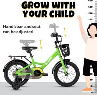 Glerc Bubble 12 Zoll Kinderfahrrad, für 3-8 Jahre, Jungen & Mädchen, mit Stützrädern, grün, verstellbarer Sattel