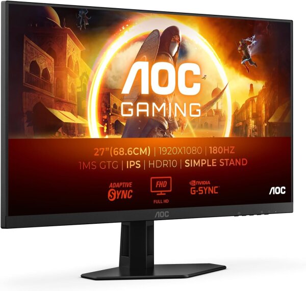 AOC 27G4XED Gaming Monitor, 27 Zoll, FHD, 180 Hz, Fast IPS, G-Sync/FreeSync, HDMI, Schwarz