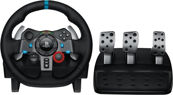 Logitech G29 Driving Force Gaming Steering Wheel, 900° Rotation, Force Feedback, Black, for PS5, incl. Headphones