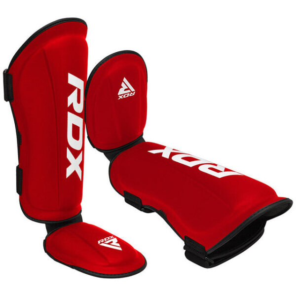 RDX Shin Guards L 170–180 cm, Kickboxing, Red, Lightweight Nylon Plastic Shell, Shell Shock GEL Cushioning