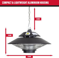 SIP 09587 Universal Hanging Halogen Heater, 1.5 kW, 230V, incl. remote control, for indoor and outdoor use