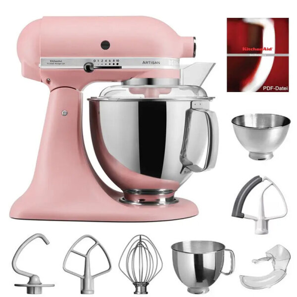 KitchenAid Artisan 5KSM175PSEDR Küchenmaschine, 4,8L Schüssel, 300W, Planetenrührwerk, Farbe Dried Rose