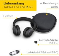 Jabra Evolve2 65 Stereo, kabelloses USB-C Headset, Noise Cancelling, MS Teams zertifiziert, Bluetooth-Adapter, schwarz