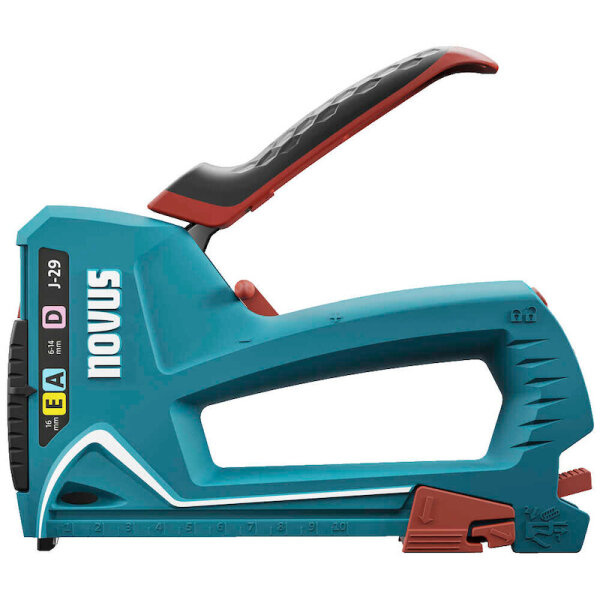 Novus Dahle J-29 Hand Tacker, Professional Tacker, Turquoise, Zinc Die-Cast, for Staples A/D 6–14 mm & Nails E 16 mm, Switchable for Fine Wire Staples