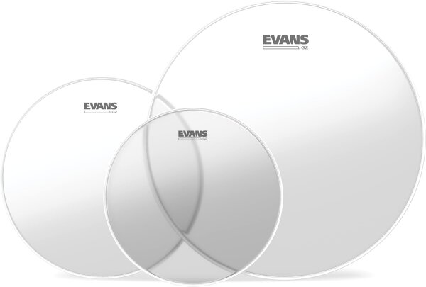 Evans G2 Clear ETP-G2CLR-R, 3er Set Tom Felle, 10/12/16", 2-lagig, 14 mil, klare Schlagfelle für Rock Drums