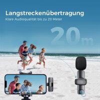 YRF Wireless Lavalier Microphone, Clip-On, Ideal for Video Recordings, Interviews, Online Teaching, Vlogging, Social Media, Black
