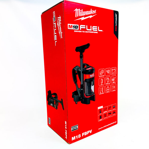Milwaukee M18 FBPV-0 Cordless Backpack Vacuum Cleaner, 18V, Portable, for Workshop, Construction Site, Building Cleaning, Cordless, Powerful