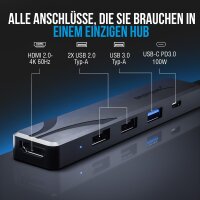 Sabrent HB-TC5P USB-C Hub, 5-in-1 Adapter, HDMI 4K 60Hz, 3x USB-A Ports, 100W Power Delivery Ladeport