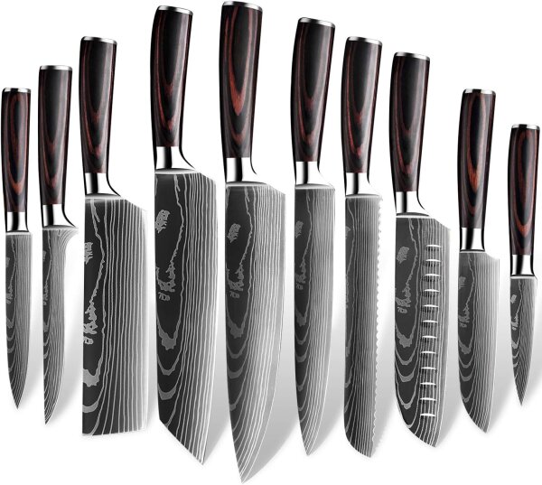 MDHAND 10-teiliges Küchenmesser-Set, Edelstahl, verschiedene Größen, scharfe Klingen, ergonomischer rutschfester Griff