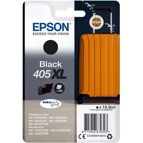 Epson 405XL Black Ink Cartridge, 18.9ml, C13T05H14010, High Yield, Compatible with Epson Workforce Printers