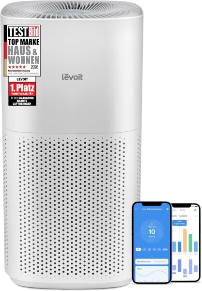 Levoit CORE 600S air purifier, HEPA filter, CADR 697 m³/h, for 147 m², PM2.5 display, automatic, app control, cream white