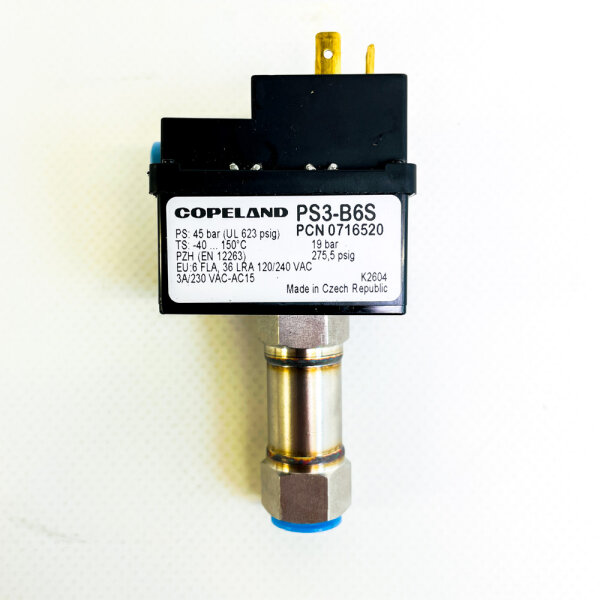 Copeland PS3-B6S pressure switch, 19 bar, adjustable, robust housing, for refrigeration and air conditioning technology