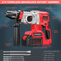 Hammer Drill CD26-4 Akku-Bohrhammer, SDS-plus, bürstenlos, 2x 4000mAh Akkus, 3 Bohrer, 2 Meißel, 4-in-1, kabellos, für Beton/Wände