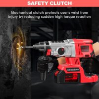 Hammer Drill CD26-4 Akku-Bohrhammer, SDS-plus, bürstenlos, 2x 4000mAh Akkus, 3 Bohrer, 2 Meißel, 4-in-1, kabellos, für Beton/Wände