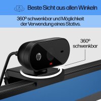 HP PC 320 Webcam, USB-A, 1080p Full HD, All-in-One, 360° drehbar, 66° Weitwinkel, Autofokus, Belichtungskorrektur, Mikrofon, Schwarz