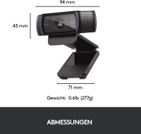 Logitech C920 HD Pro Webcam, Full HD 1080p, Autofocus, 78° field of view, Stereo microphones, Automatic exposure, USB, Black