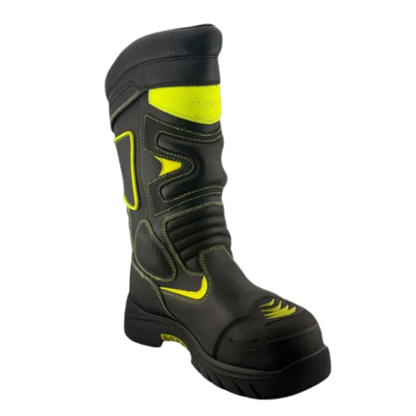 TUFFKING Helix 3225 Firefighter Boots, Size 47, Black, 2.4 mm Full Grain Leather, Waterproof, Kevlar Protection, Puncture-Resistant Sole