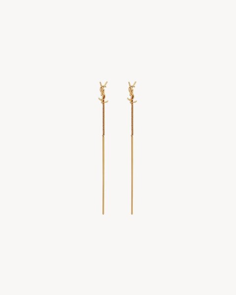 Saint Laurent Cassandre, goldfarbene Metall-Threader-Ohrringe, elegantes Design, Logo-Detail, modischer Schmuck