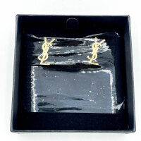 Saint Laurent Cassandre, goldfarbene Metall-Threader-Ohrringe, elegantes Design, Logo-Detail, modischer Schmuck
