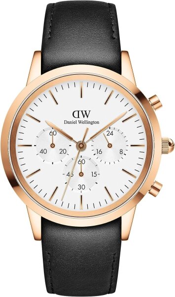 Daniel Wellington DW00100646, Iconic Chronograph, 42mm, Unisex Armbanduhr, Edelstahlgehäuse, Lederarmband, Quarzwerk