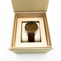 Burker Watches Ruby Petite Gold Ladies Wristwatch, Ruby Petite model, gold-tone case, brown leather strap, elegant design